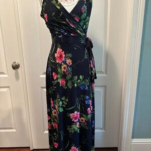 Le Lis Black Floral Maxi Dress with Pink and Blue Accents